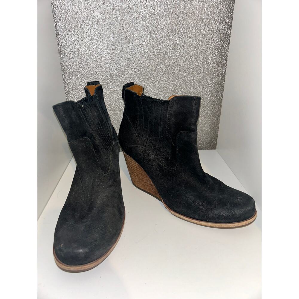 Kork-Ease Boho Coastal Cowgirl  Suede Leather Stacked Heel Ankle Boots Booties